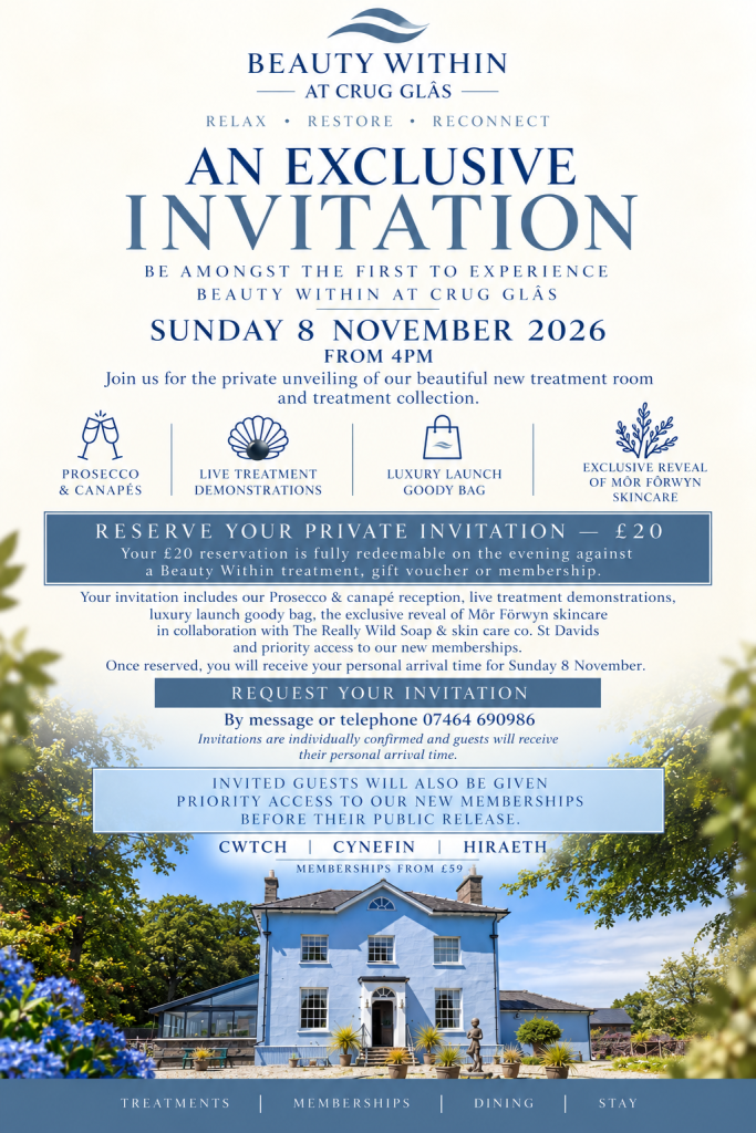 Beauty Within at Crug Glâs exclusive launch invitation, 8 November 2026